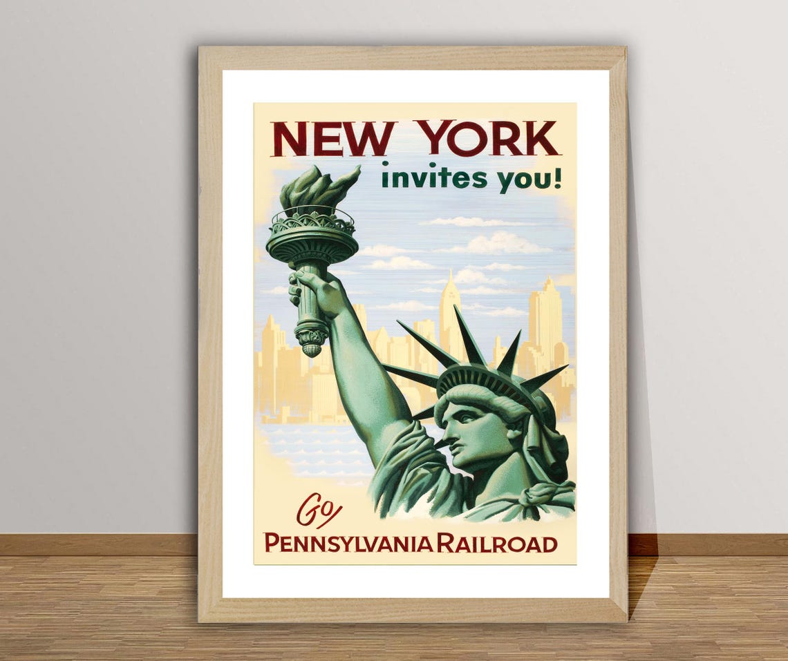 New York Invites You Vintage Pennsylvania Railroad Poster Art