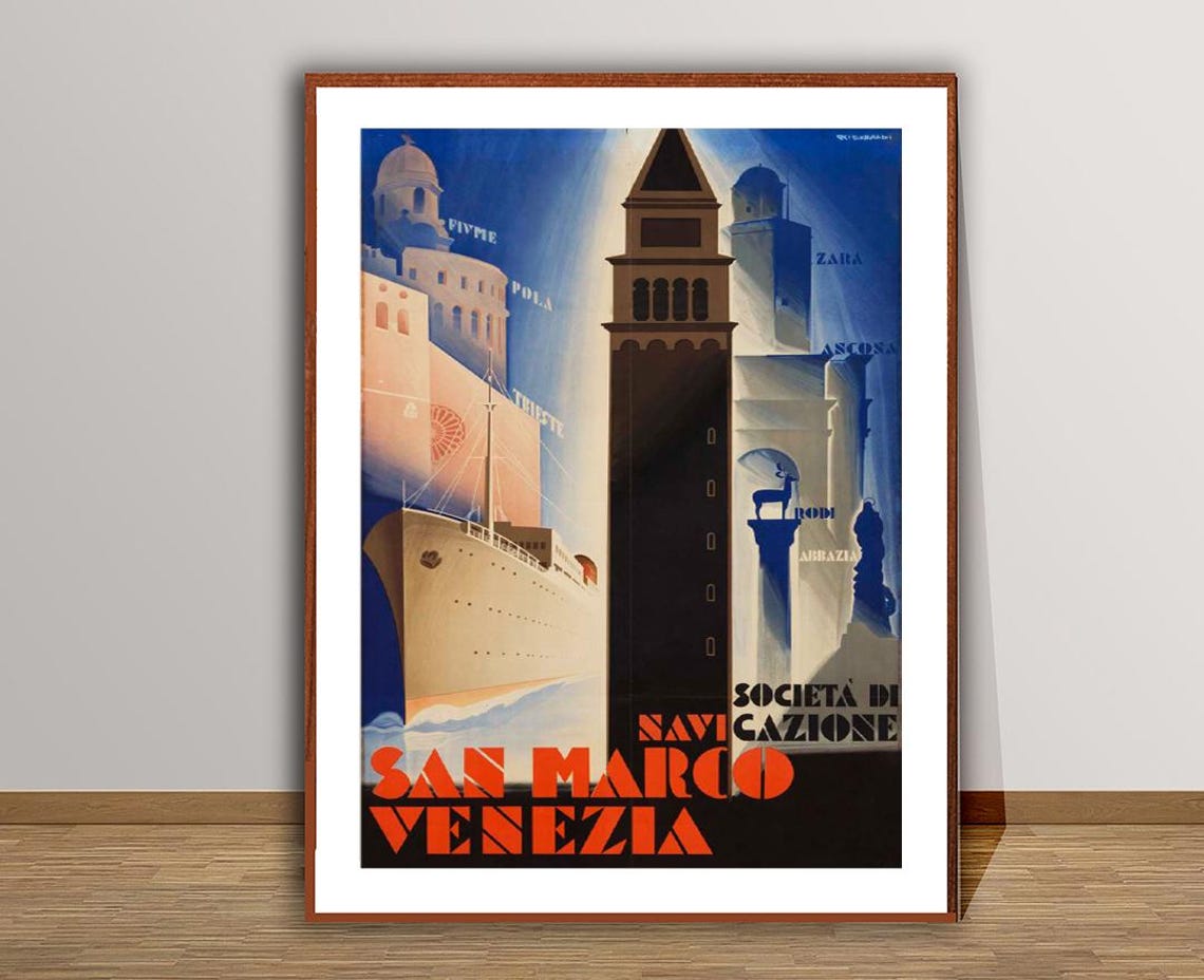 San Marco Venezia Ocean Liner St Marks Campanile Vintage Travel Poster - Image 2