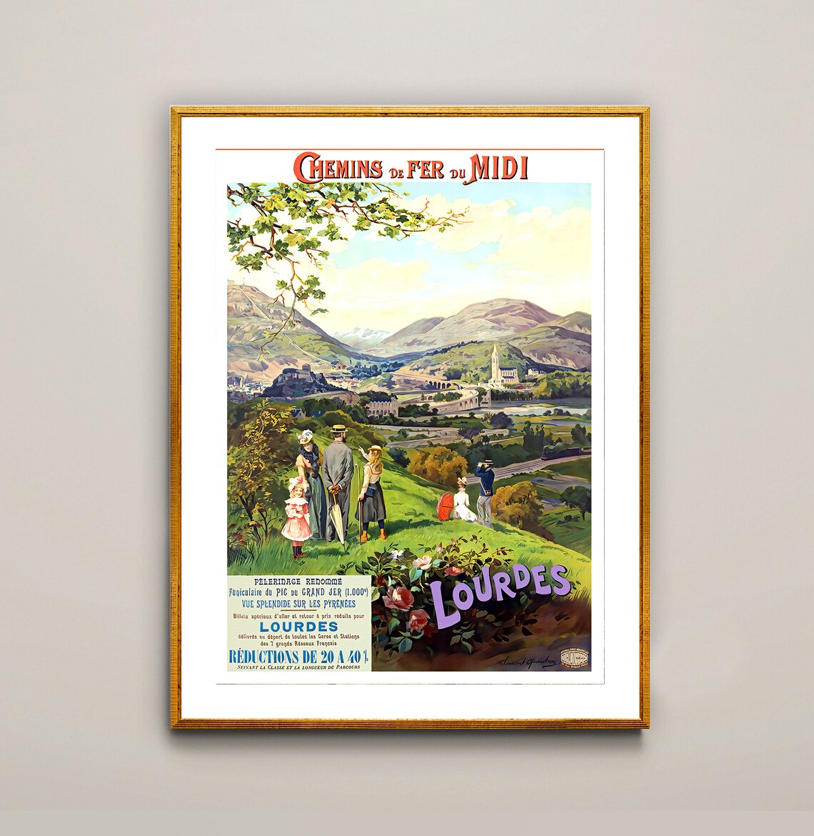 Lourdes France Pyrenees Pilgrimage Vintage Railway Travel Poster - Image 2