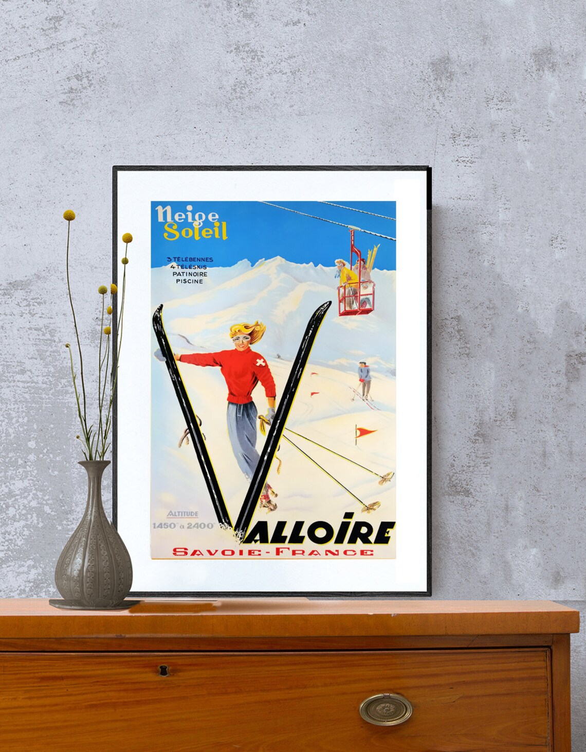 Valloire Neige Soleil Savoie France Vintage Ski Resort Poster