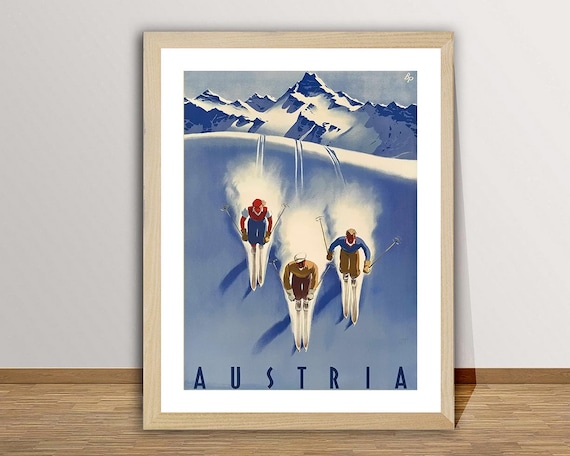 Austria Vintage Ski Poster, Mountain Travel Poster