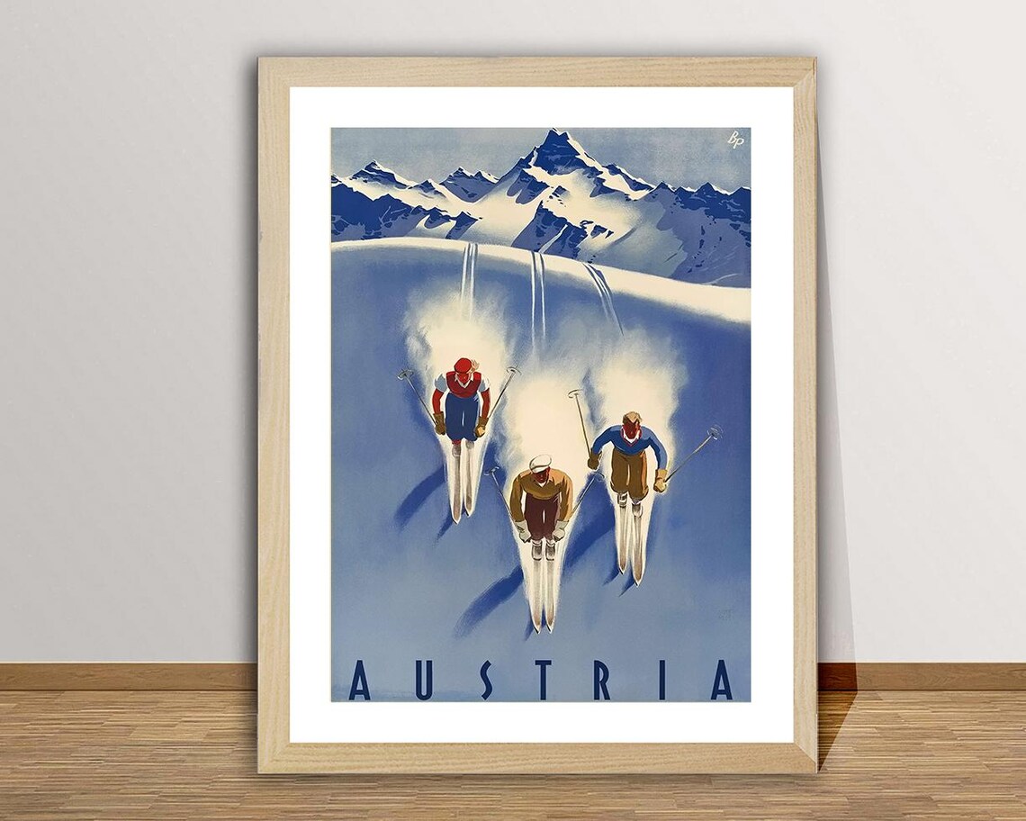 Austria Vintage Ski Poster, Mountain Travel Poster