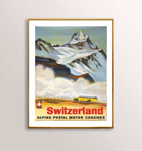 Switzerland Alpine Postal Motor Coaches Vintage Travel Poster Poster Paper Or Print Gift Idea