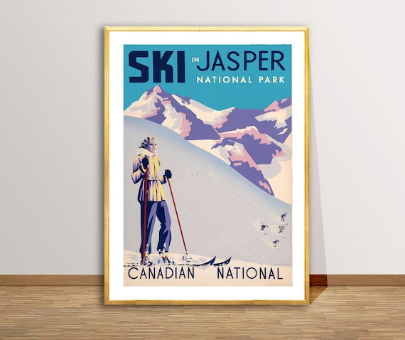 Ski in Jasper National Park Vintage Travel Poster