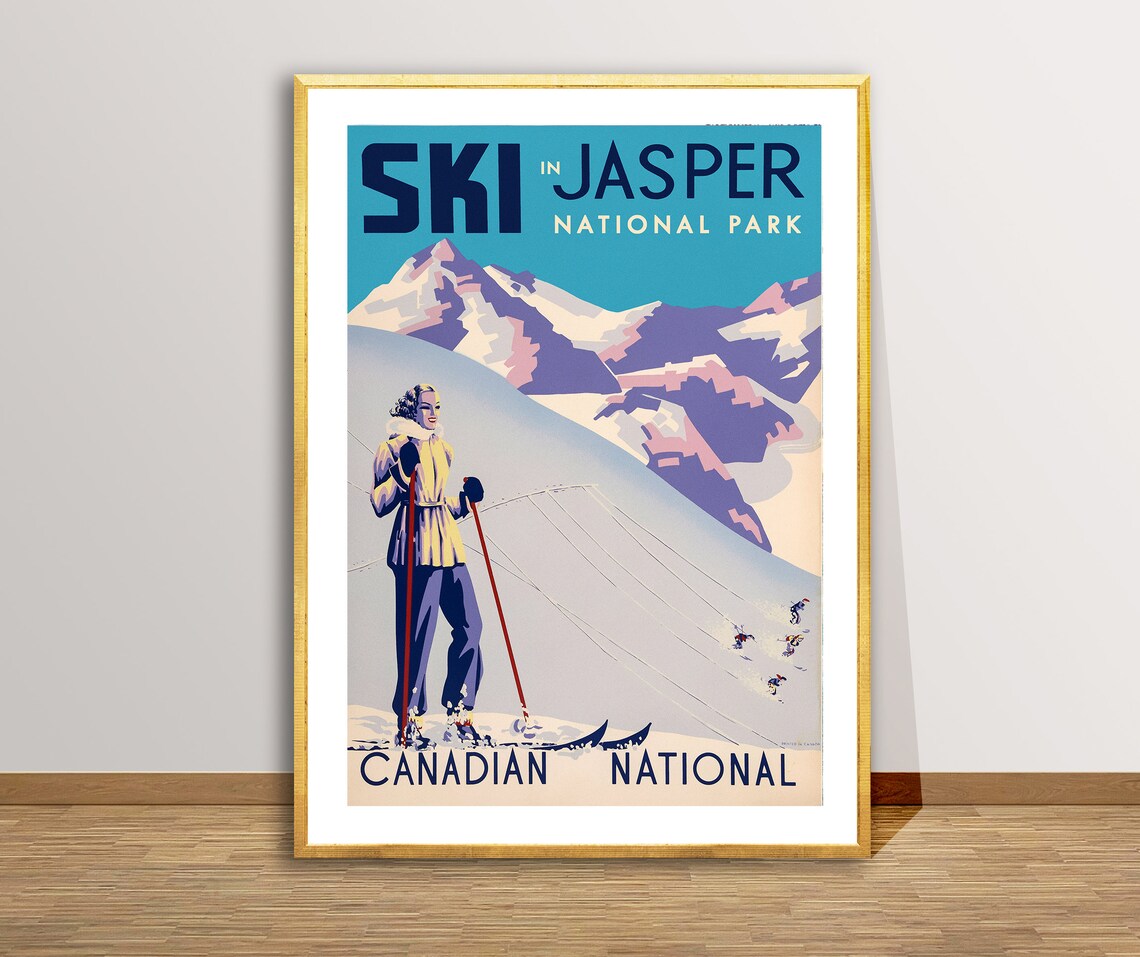 Ski in Jasper National Park Vintage Travel Poster