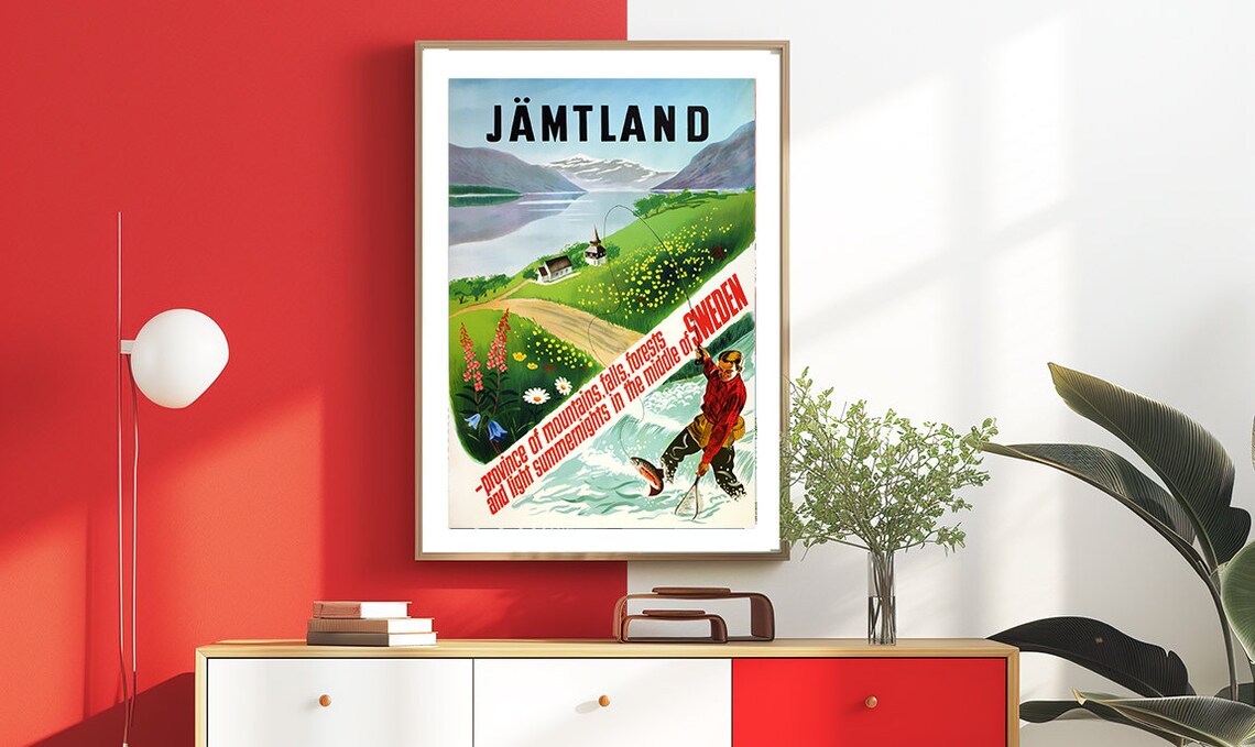 Jämtland Sweden Vintage Travel Poster Mountains Falls and Midnight Sun - Image 2