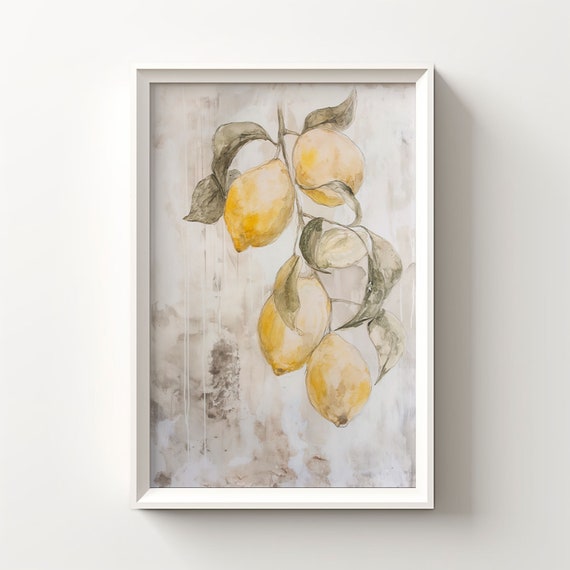 Vintage Lemon Wall Art Lemon Fruit Painting Kitchen Wall Art Rustic Kitchen Painting Fruit Wall Decor Fruit Art 134