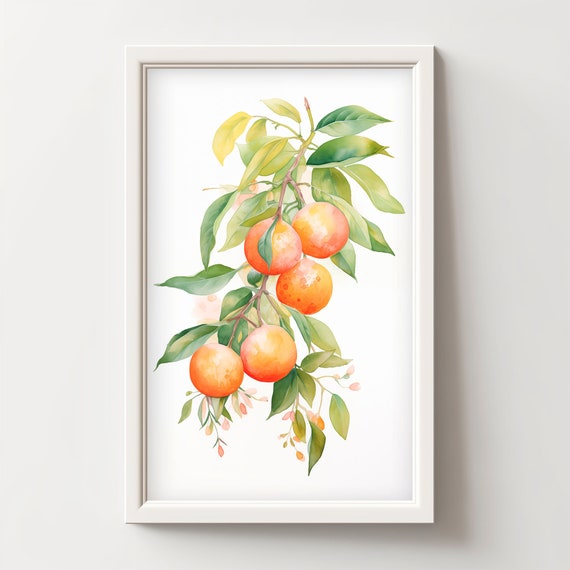 Orange Fruit Wall Art Fruit Watercolor Painting Farmhouse Kitchen Wall Art Vintage Fruit Still Life Painting Kitchen Fruit Art 118