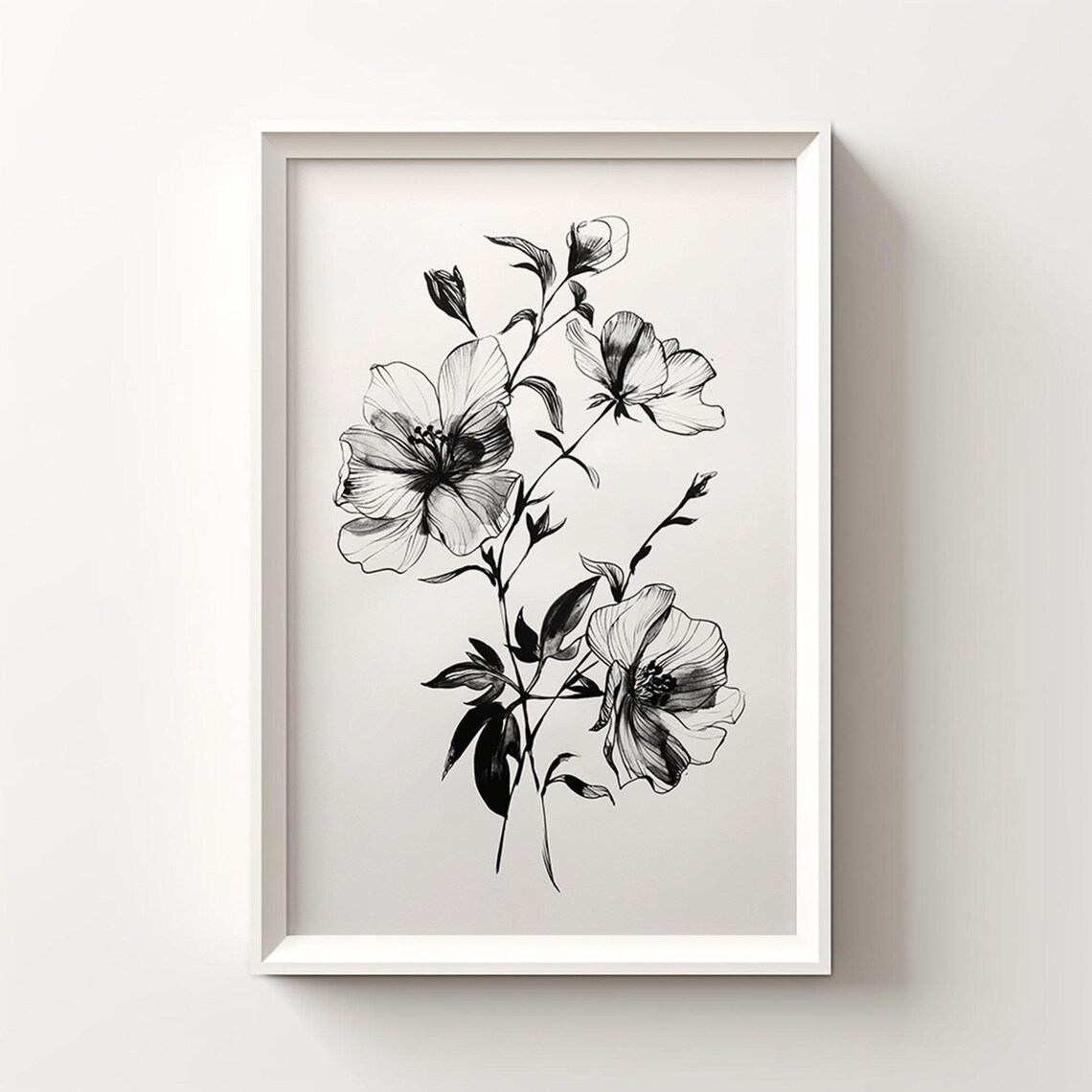 Black Ink Flower Sketch Expressive Botanical Line Drawing Wall Art