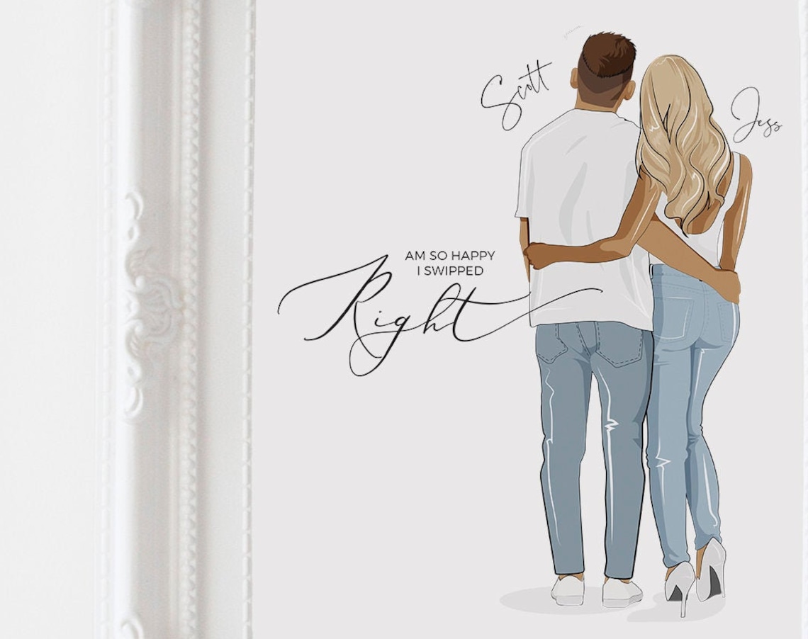 Am So Happy I Swiped Right Personalized Couple Gift Wall Art