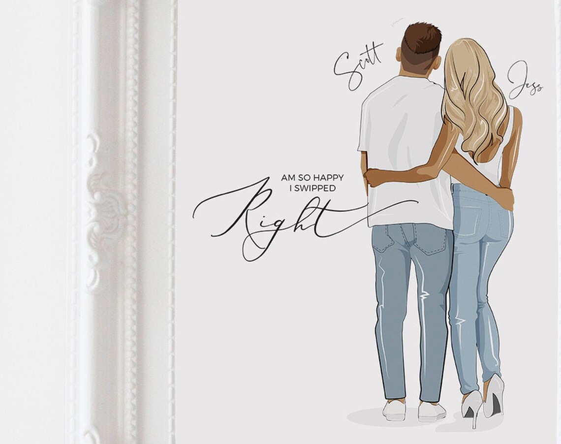 Personalized Couple Portrait Art Print, Anniversary Gift