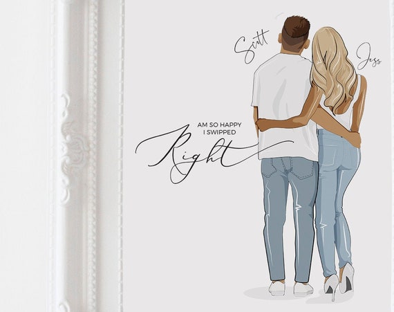 Personalized Couple Portrait Art Print, Anniversary Gift
