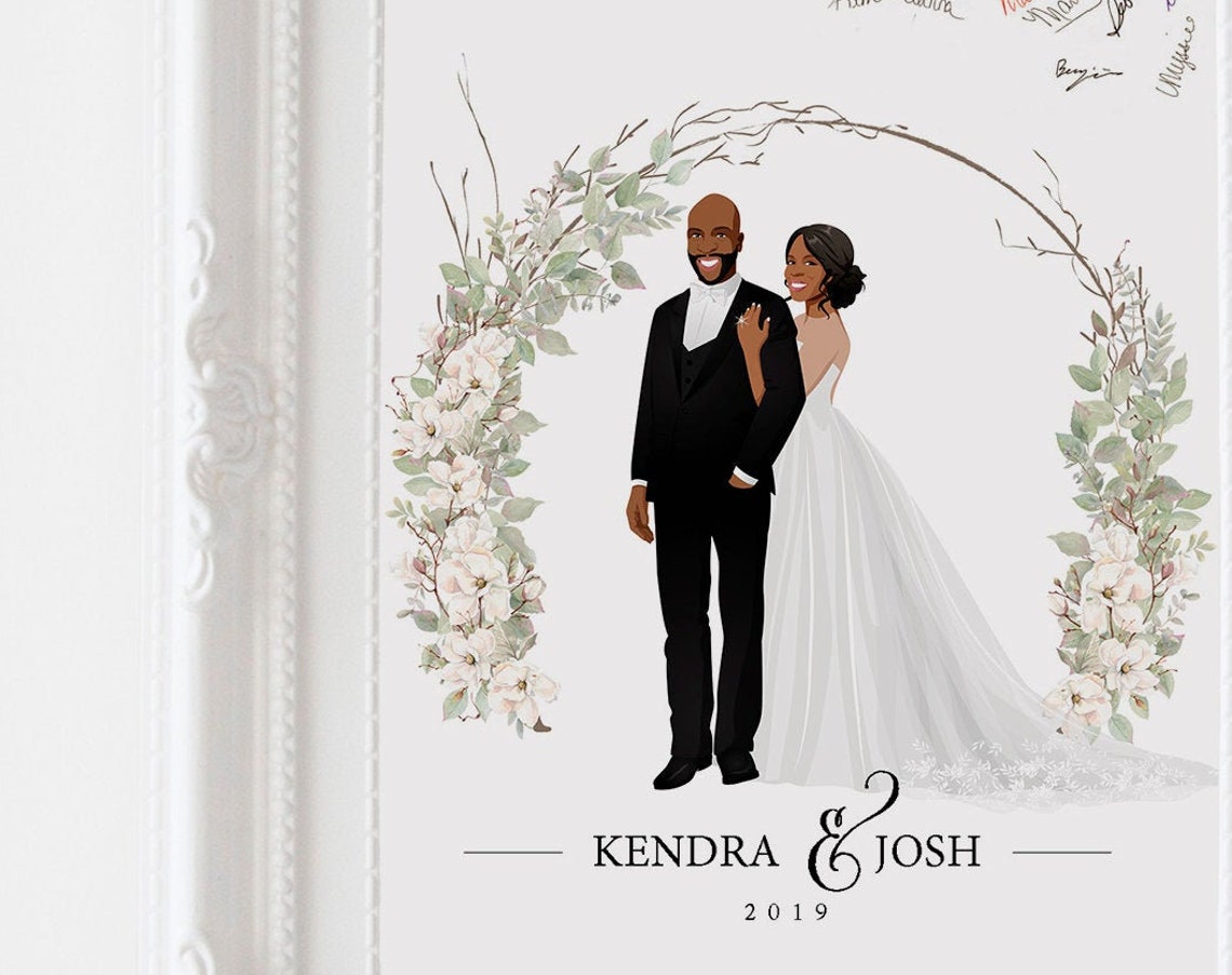 Kendra and Josh 2019 Wedding Couple Floral Arch Portrait Poster