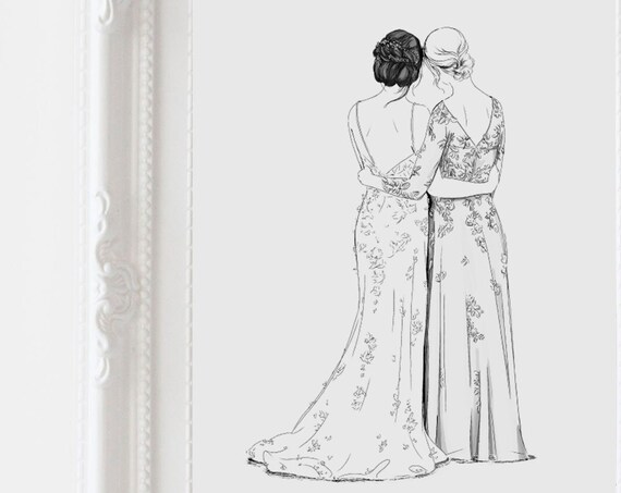 Mother of the Bride Embrace Floral Dresses Custom Illustration Poster