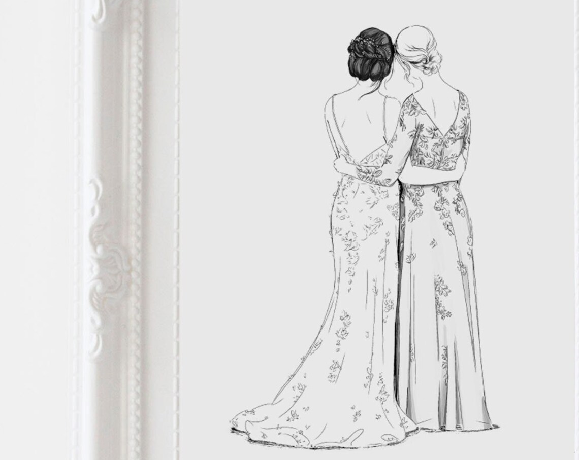 Mother of the Bride Embrace Floral Dresses Custom Illustration Poster