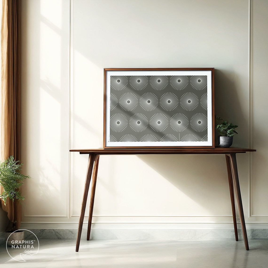 White Sunburst Flower Pattern on Charcoal Botanical Art Poster - Image 3