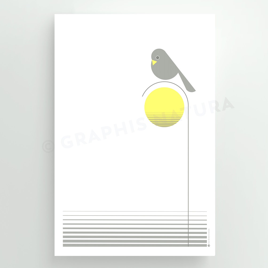 Blue Bird With Yellow Sun on Pale Green Minimalist Art Poster - Image 2