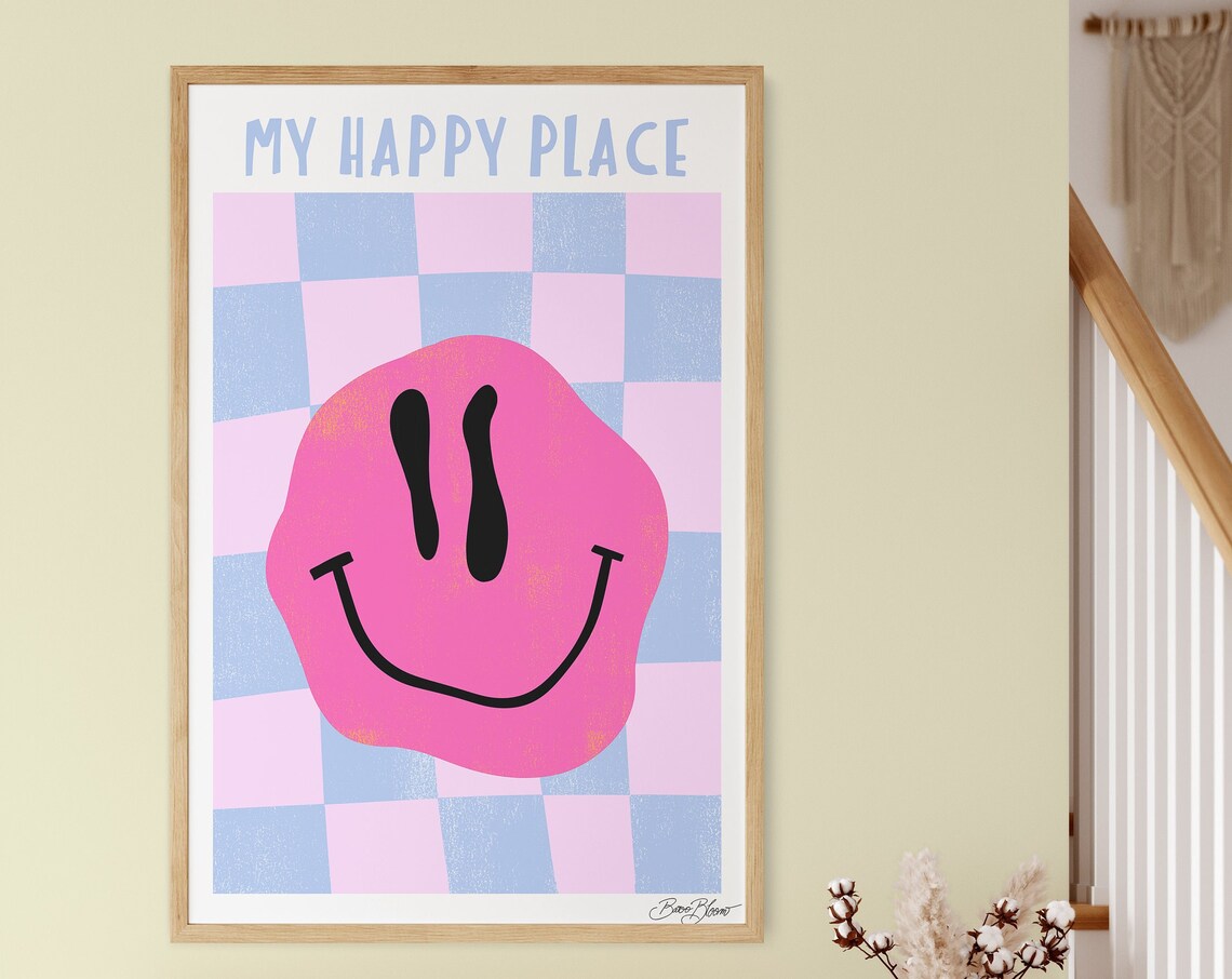 Smiley My Happy Place Retro Funky Poster Print