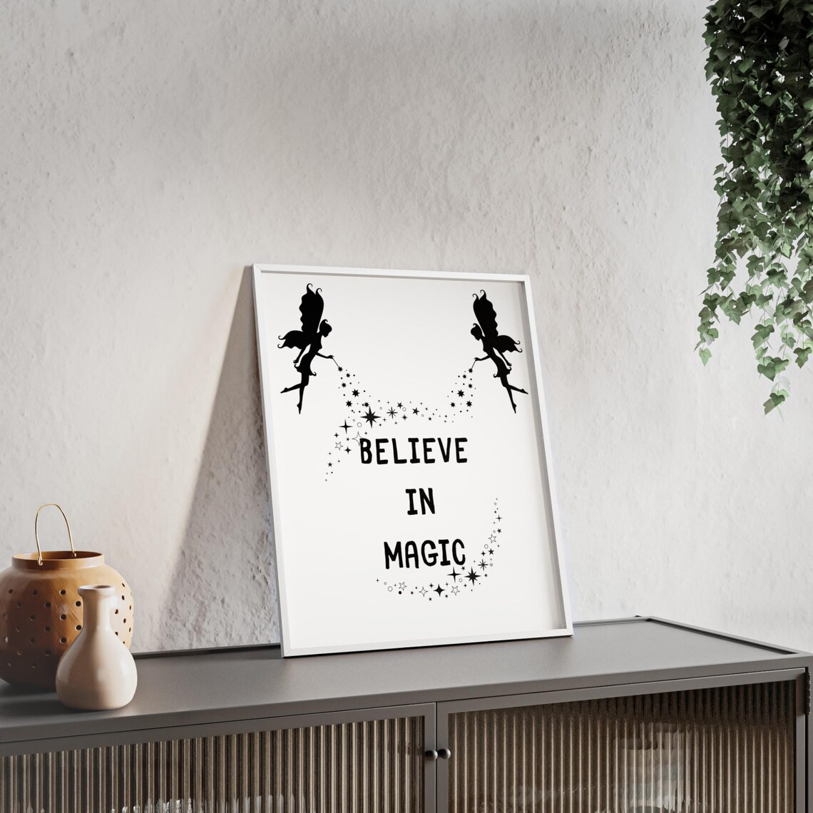 Believe In Magic Fairy Silhouettes With Sparkling Stars Poster Art