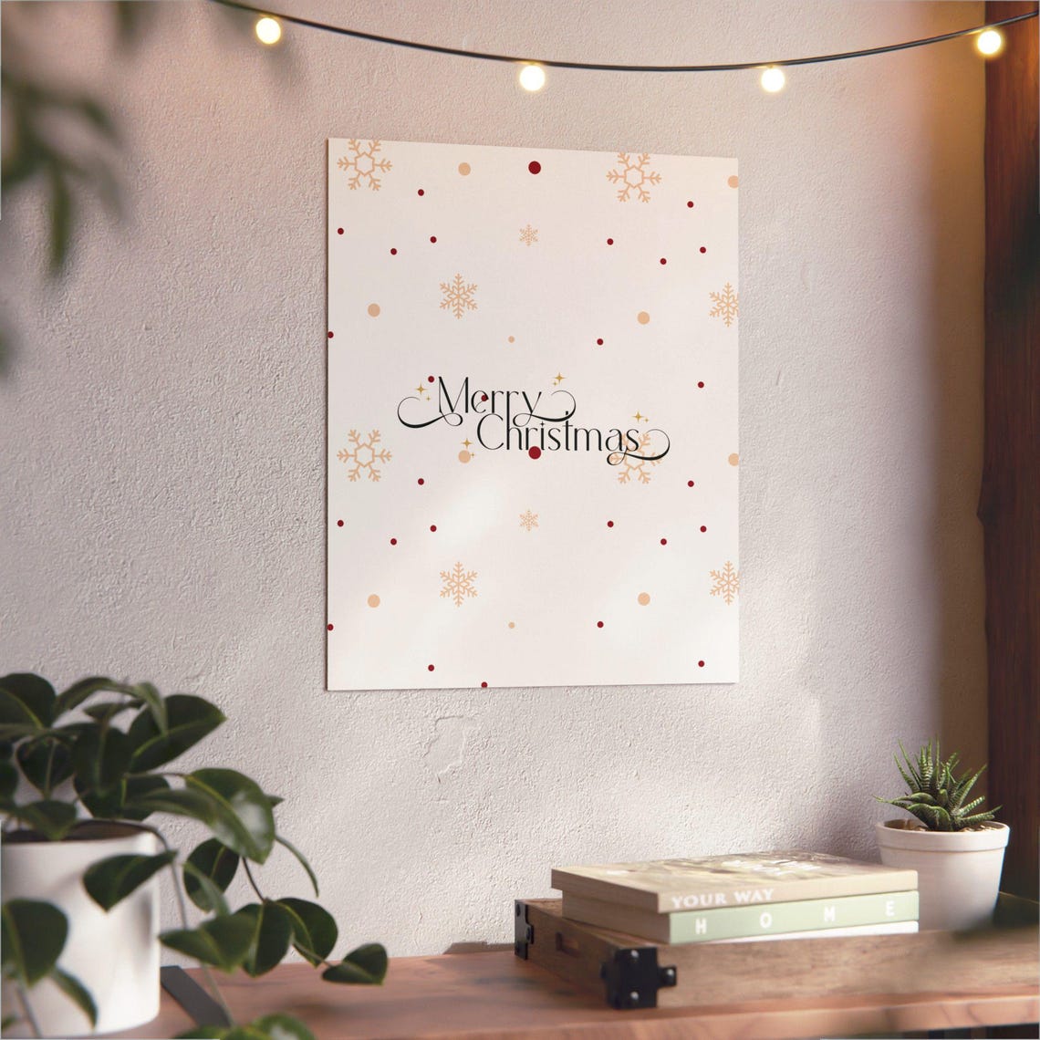 Merry Christmas Confetti Gold Dots Snowflake Script Holiday Poster - Image 3