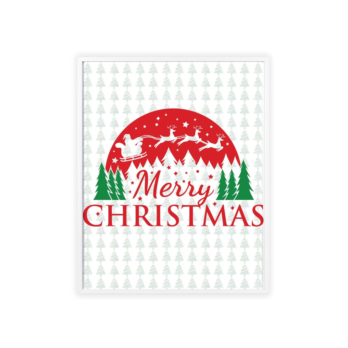 Merry Christmas Santa Sleigh Red Moon Pines Graphic Holiday Poster - Image 3