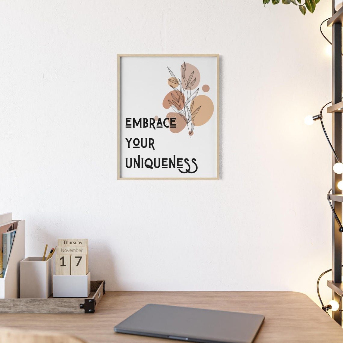 Embrace Your Uniqueness Abstract Botanical Beige Line Art Poster - Image 2