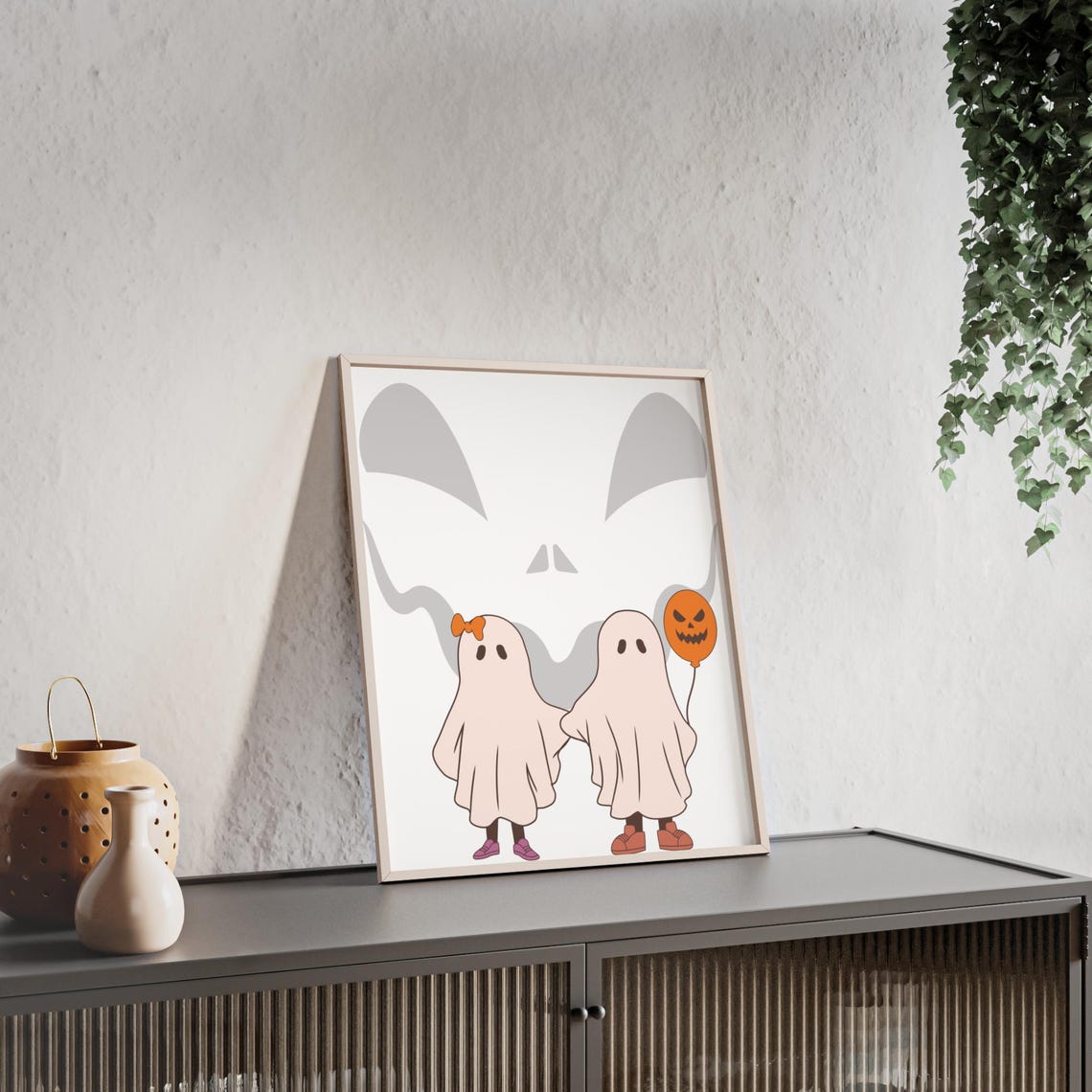 Cute Ghost Couple Pumpkin Balloon Pastel Halloween Love Poster