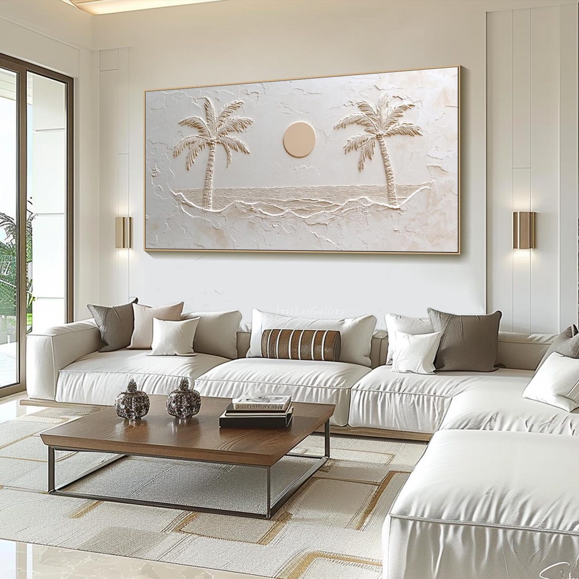 White Palm Tree Sun 3D Plaster Relief Coastal Wabi Sabi Wall Art - Image 3