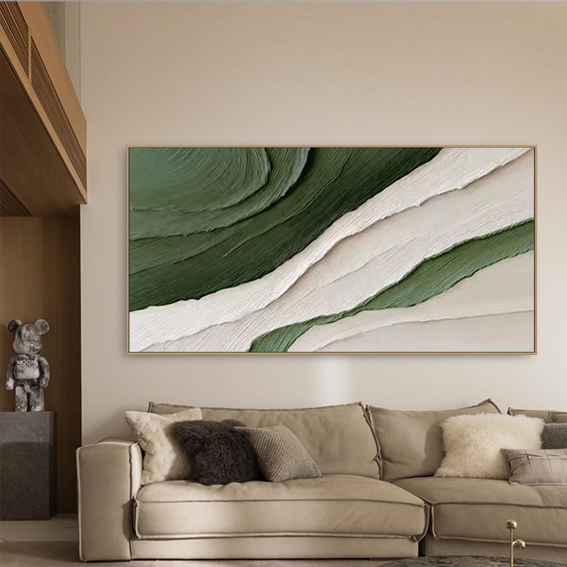 Green White Abstract Wave 3D Textured Minimalist Coastal Art Poster - Image 2