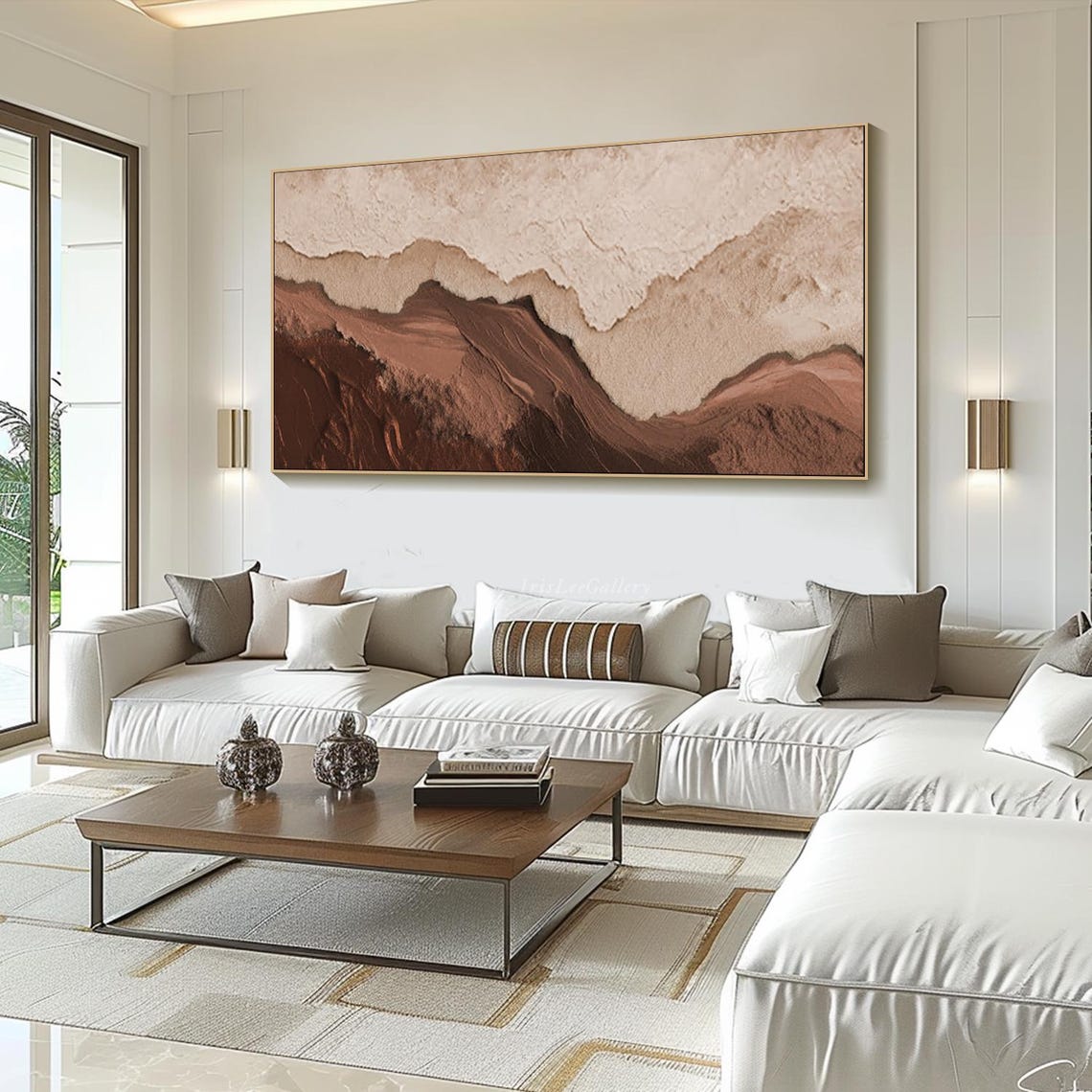 Terracotta Mountain Ridge Cream Abstract Earth Tone Painting Wall Art - Image 2