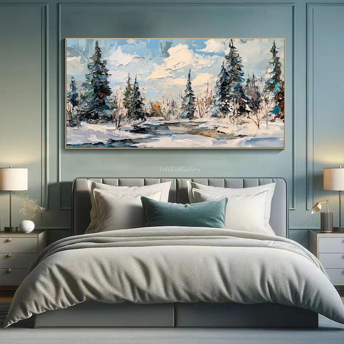 3d Textured Snow Forest Wall Art Original Winter Mountain Painting On Snowy Pine Trees Wall Art Living Room Wall Art Winter Decor - Image 3