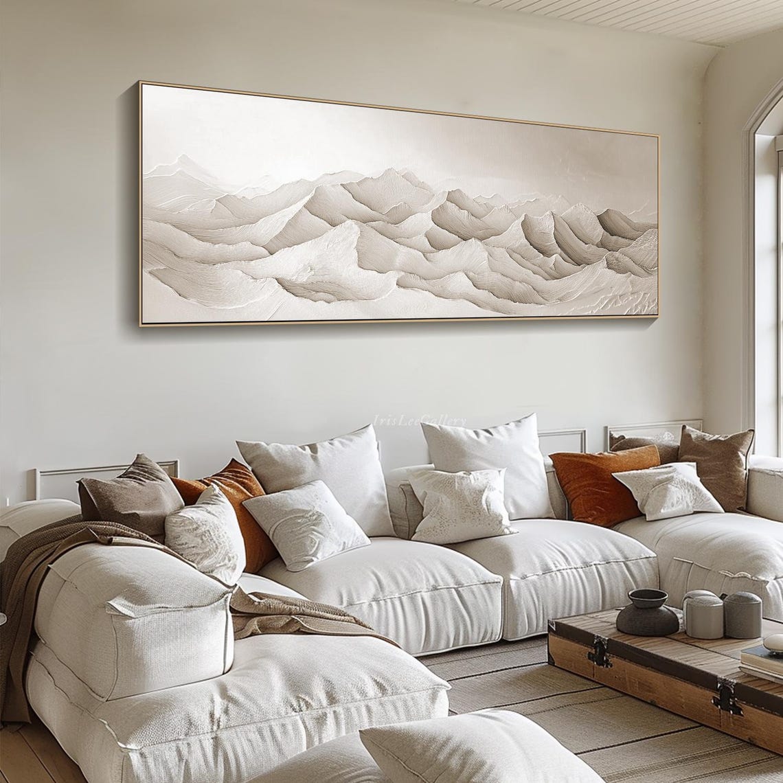 Original 3d Plaster Style Textured Wall Art Beige Mountain Painting On Framed Ivory Wabi Sabi Living Room Wall Art Boho Modern - Image 4