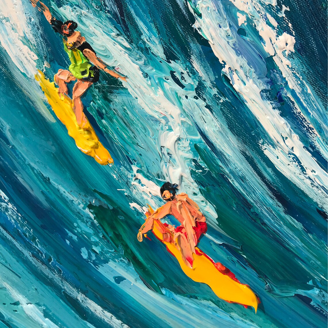 Original Surf Wall Art, Blue Ocean Waves Painting - Image 4