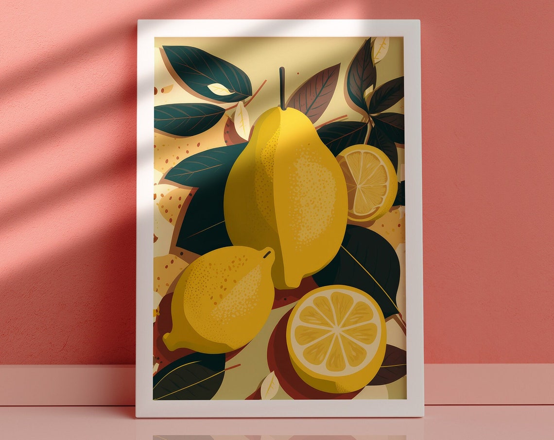 Boho Mediterranean Lemon Still Life Yellow Citrus Fruit Poster