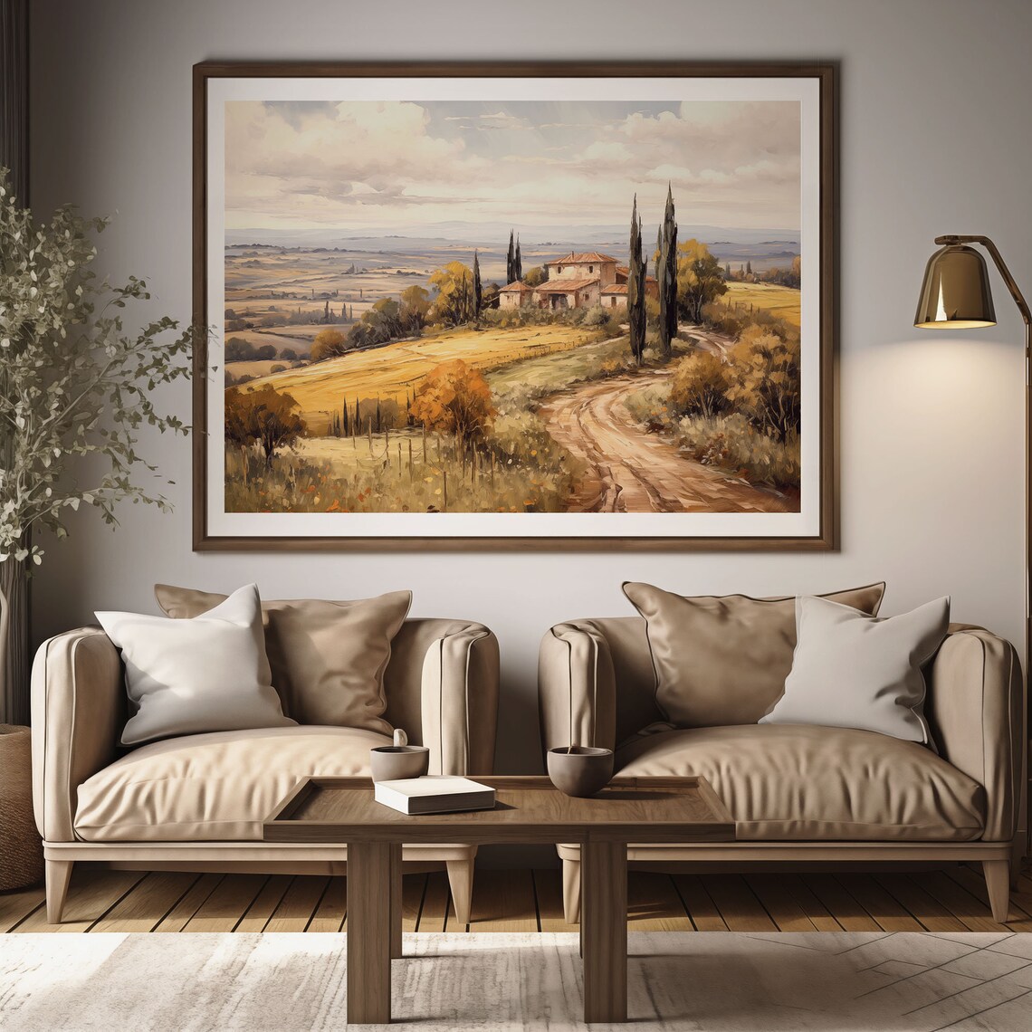 Tuscan Country Villa Cypress Winding Road Golden Fields Oil Painting Poster - Image 2