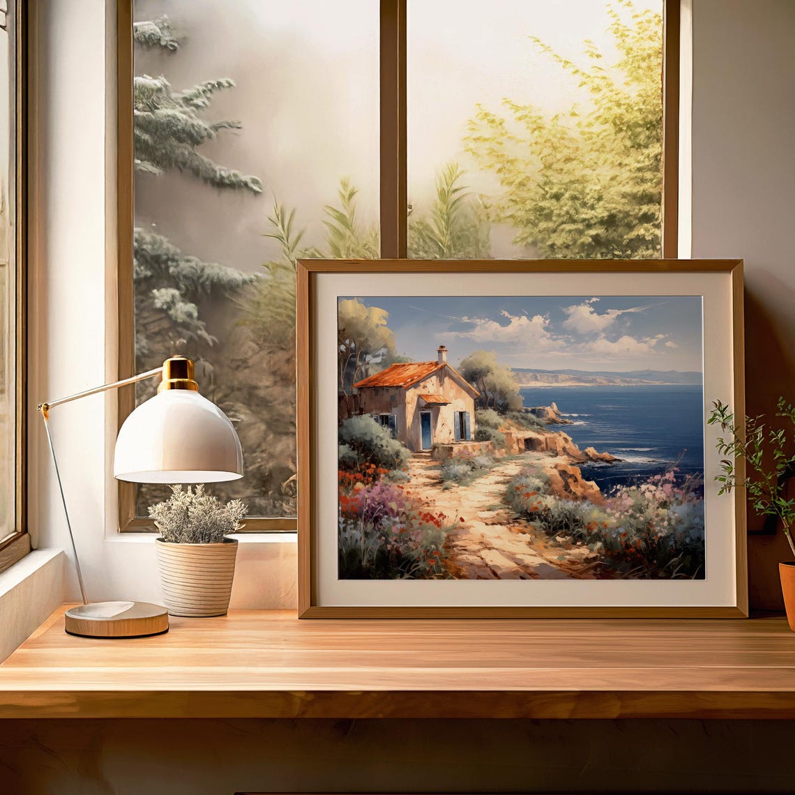 Mediterranean Coastal Cottage Wildflower Path Seaside Poster - Image 3