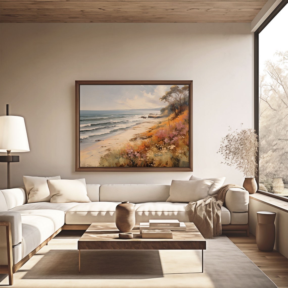 Sandy Beach Waves Wildflower Dune Ocean View Oil Painting Poster - Image 4