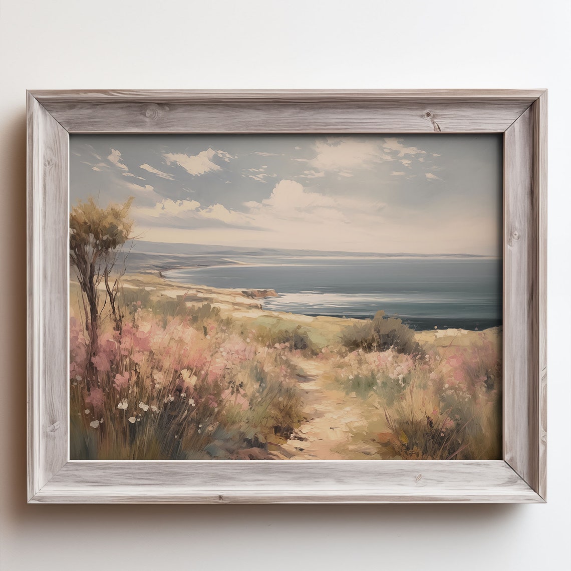 Coastal Wildflower Path by the Sea Oil Painting Style Poster