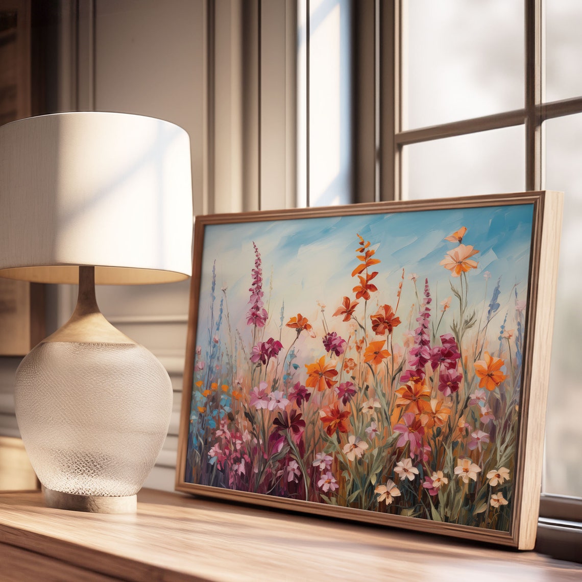 Colorful Wildflower Meadow Bloom Floral Sky Oil Painting Poster - Image 3