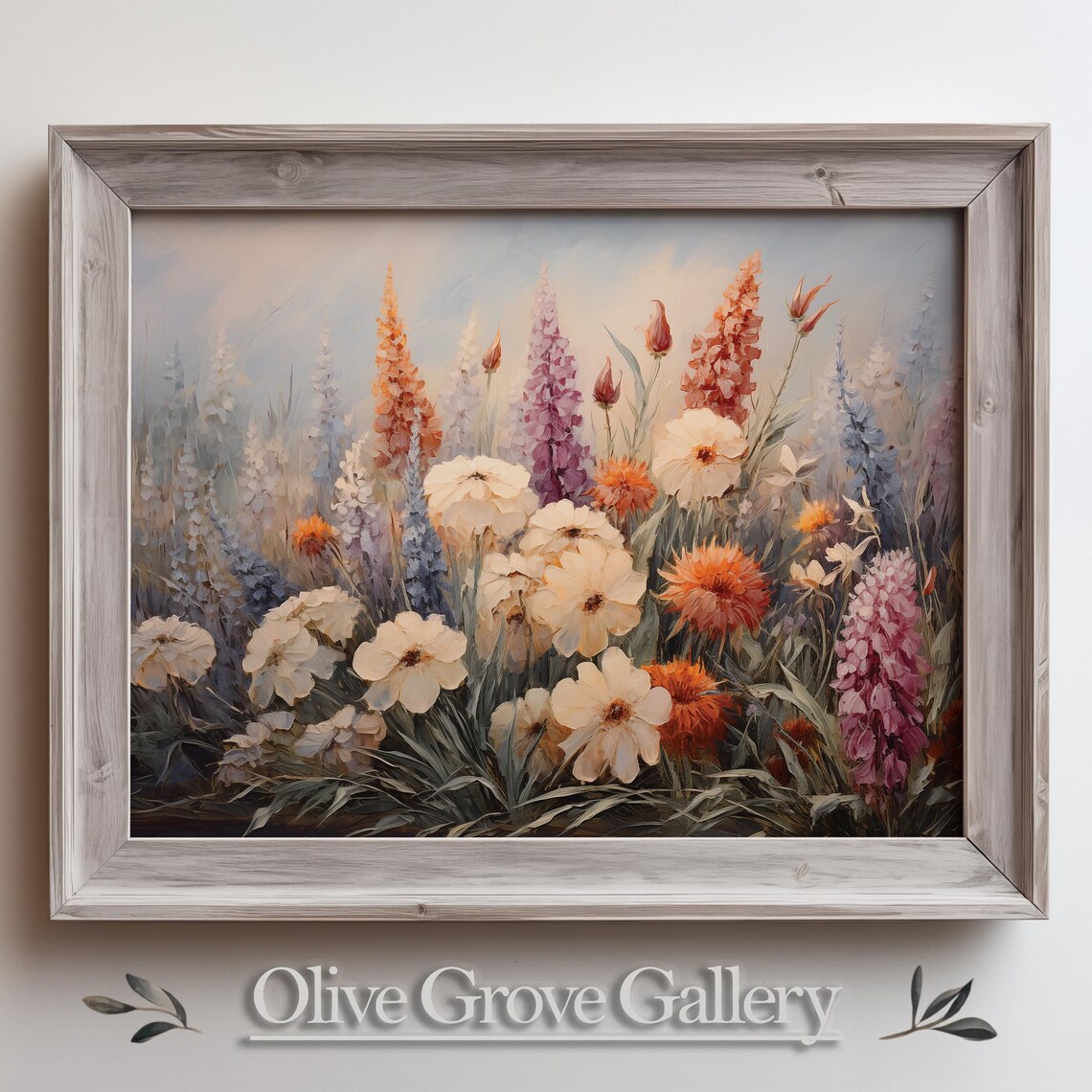 Tall Wildflower Field Blue Sky Lupine Bloom Oil Painting Poster