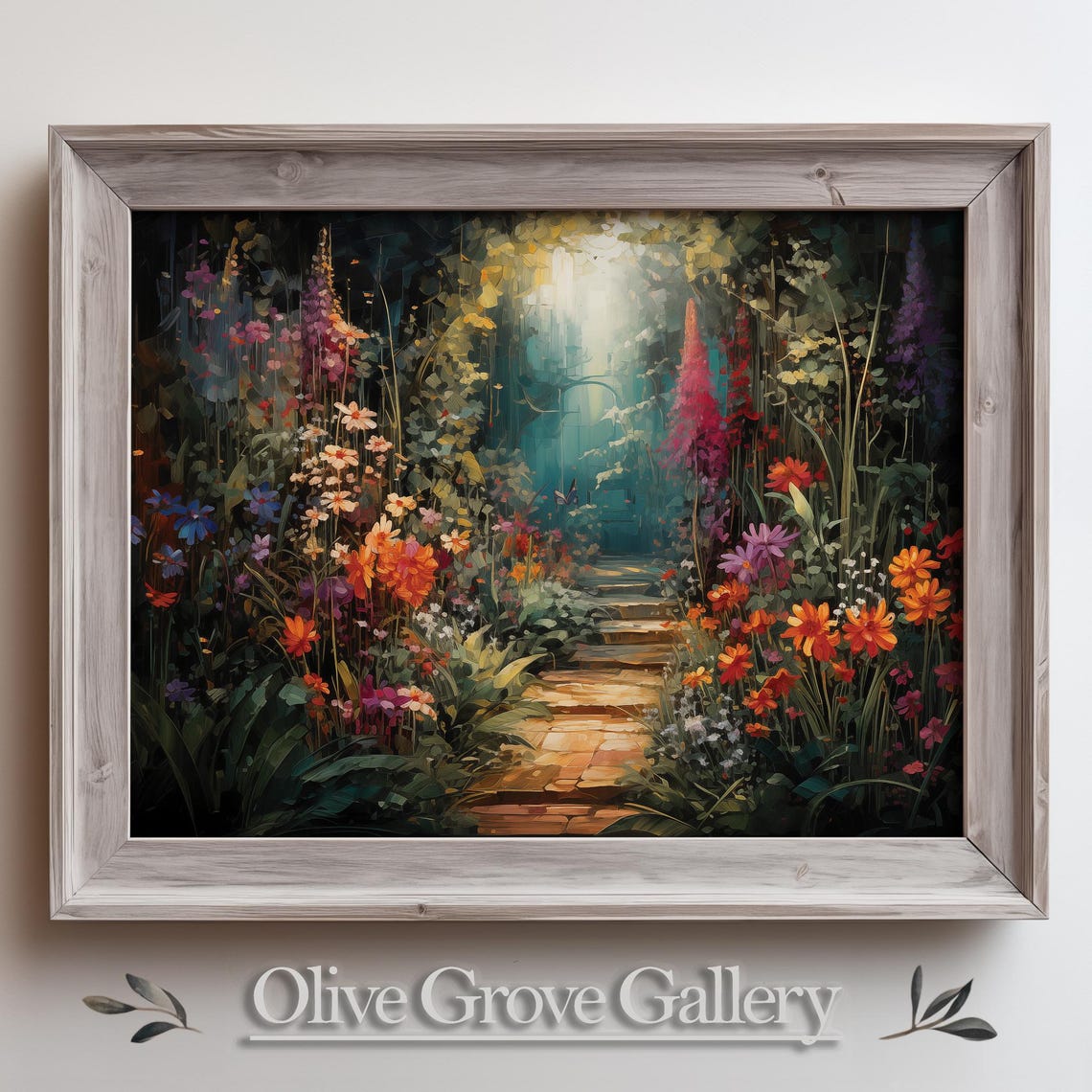 Enchanted Garden Path Painting Stone Steps Floral Paradise Poster