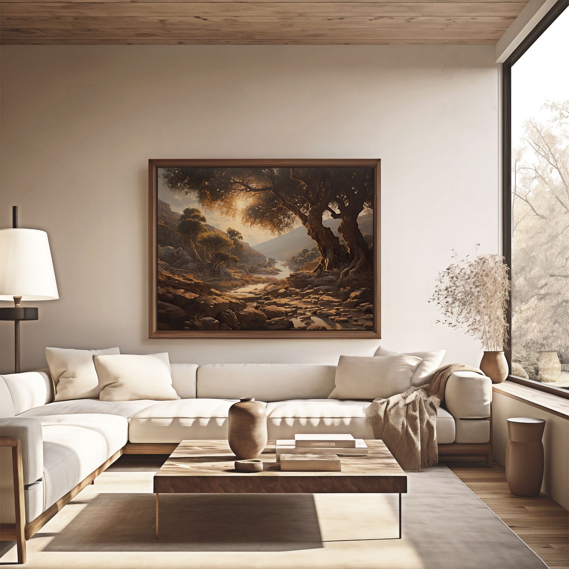 Sunset River Valley With Ancient Oak Trees Golden Landscape Print - Image 4