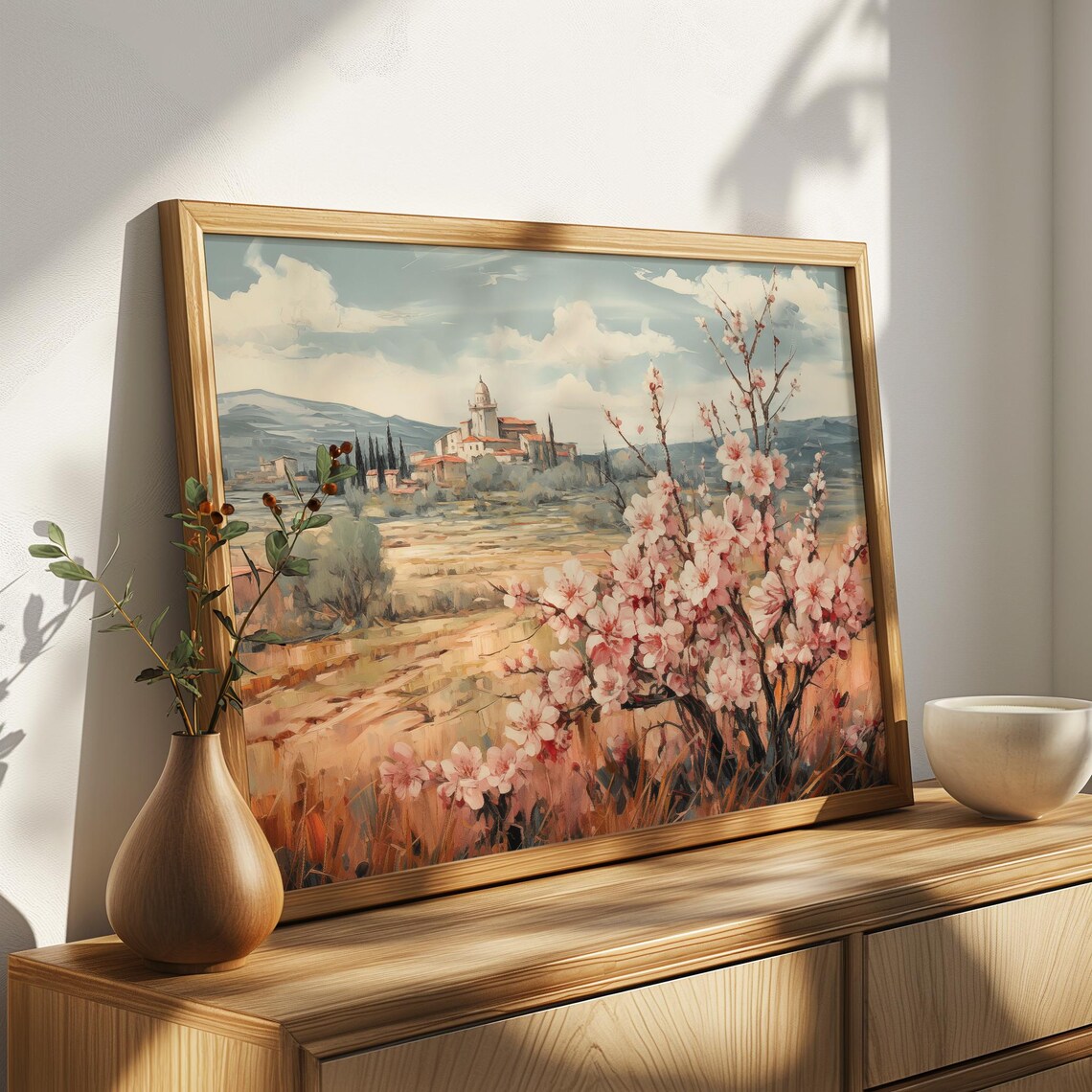 Italian Hillside Village Church Cypress Blossom Countryside Poster - Image 4