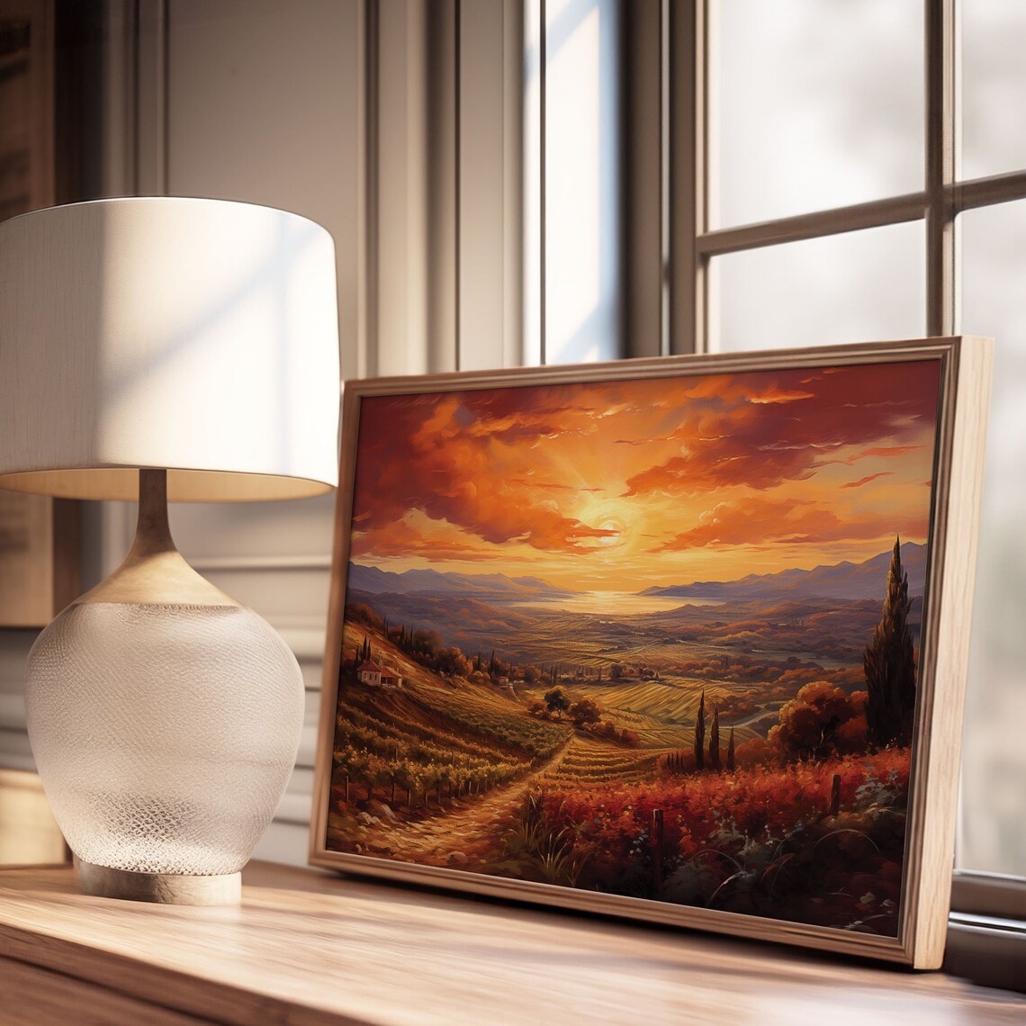 Sunset Over Tuscan Vineyards Rolling Countryside Oil Painting Poster - Image 3
