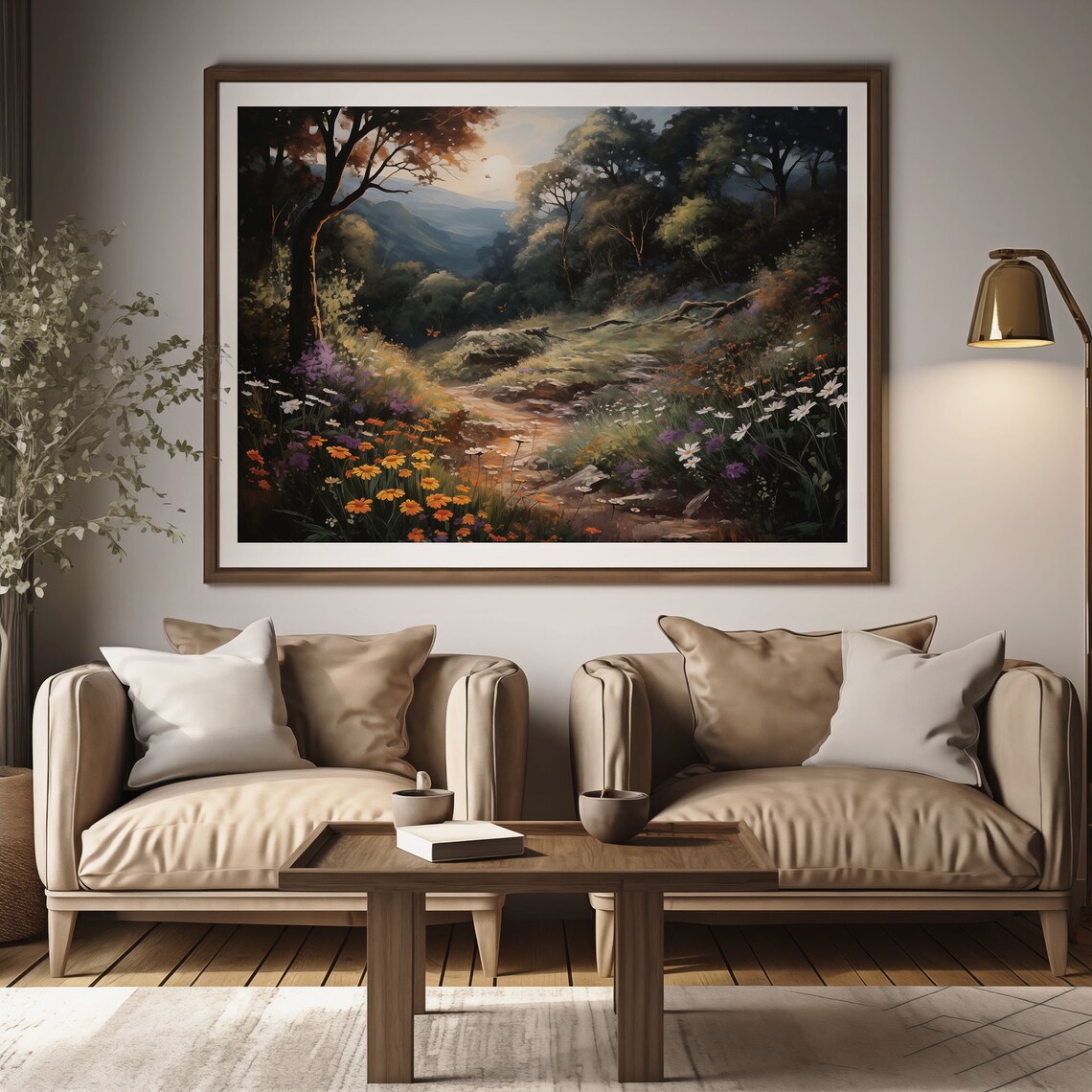 Enchanted Forest Sunset Wildflower Path Butterflies Oil Painting Poster - Image 2