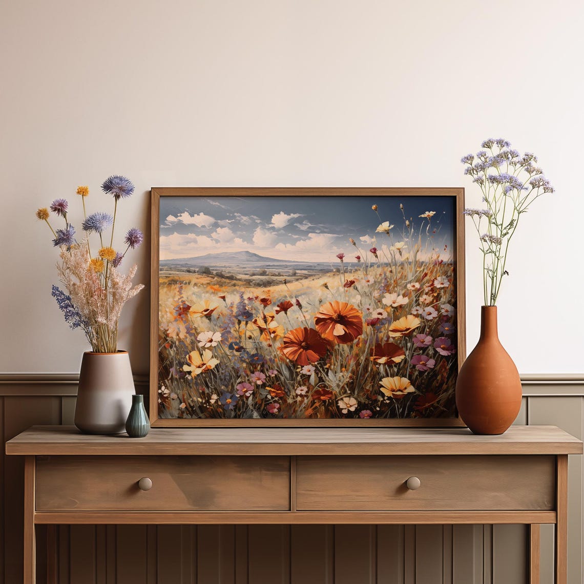 Summer Wildflower Meadow Cosmos Blooms Vintage Floral Landscape Poster - Image 4