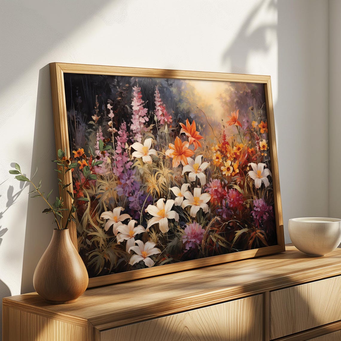 Lily Garden Orange Pink Blossoms Dark Background Oil Painting Poster - Image 4