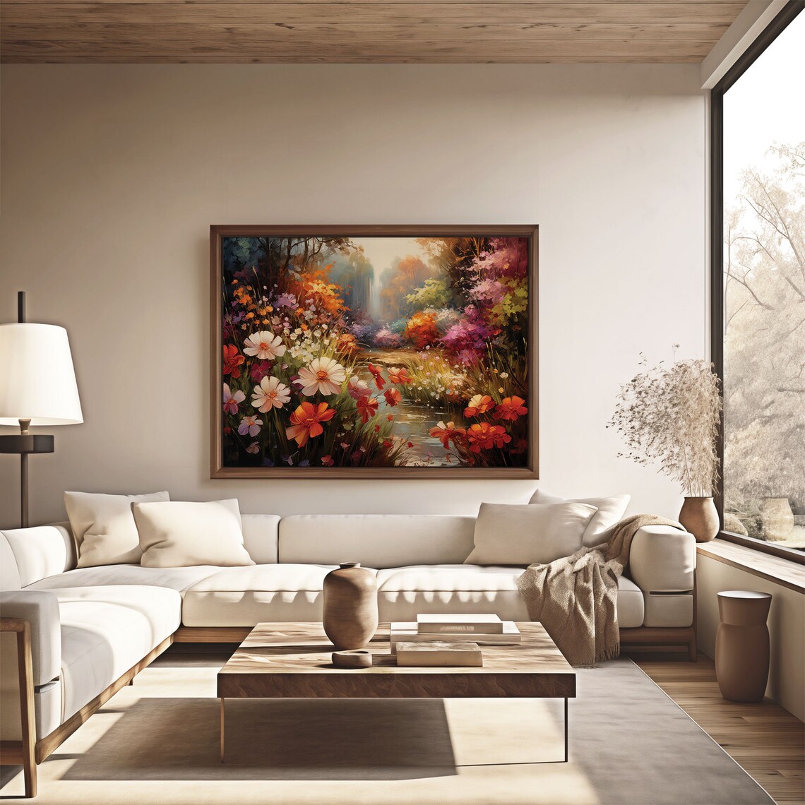 Flower Garden Stream Poppies Daisies Lush Bloom Oil Painting Poster - Image 4