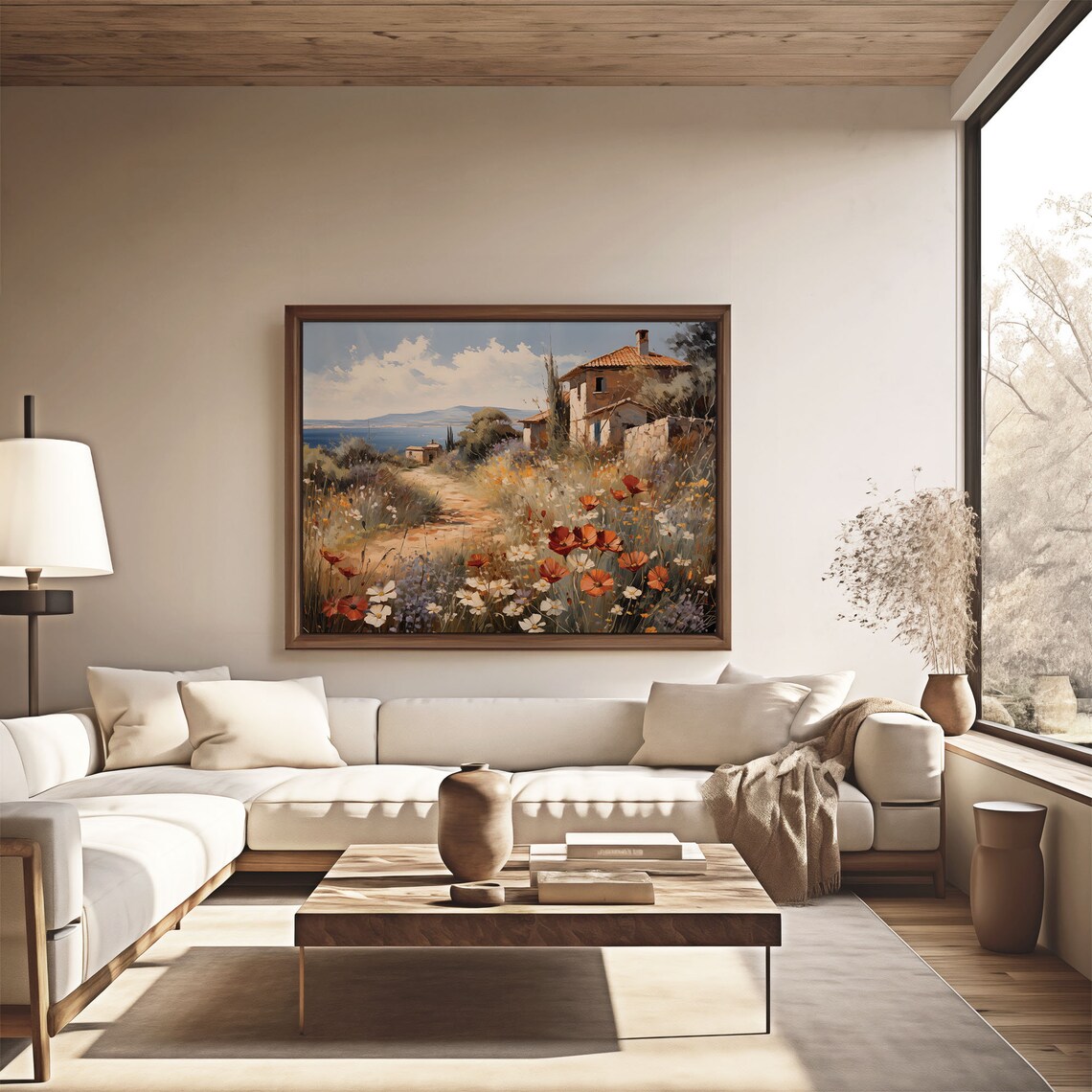 Cottage Among Wildflowers Overlooking The Sea Poppies Daisies Poster - Image 4