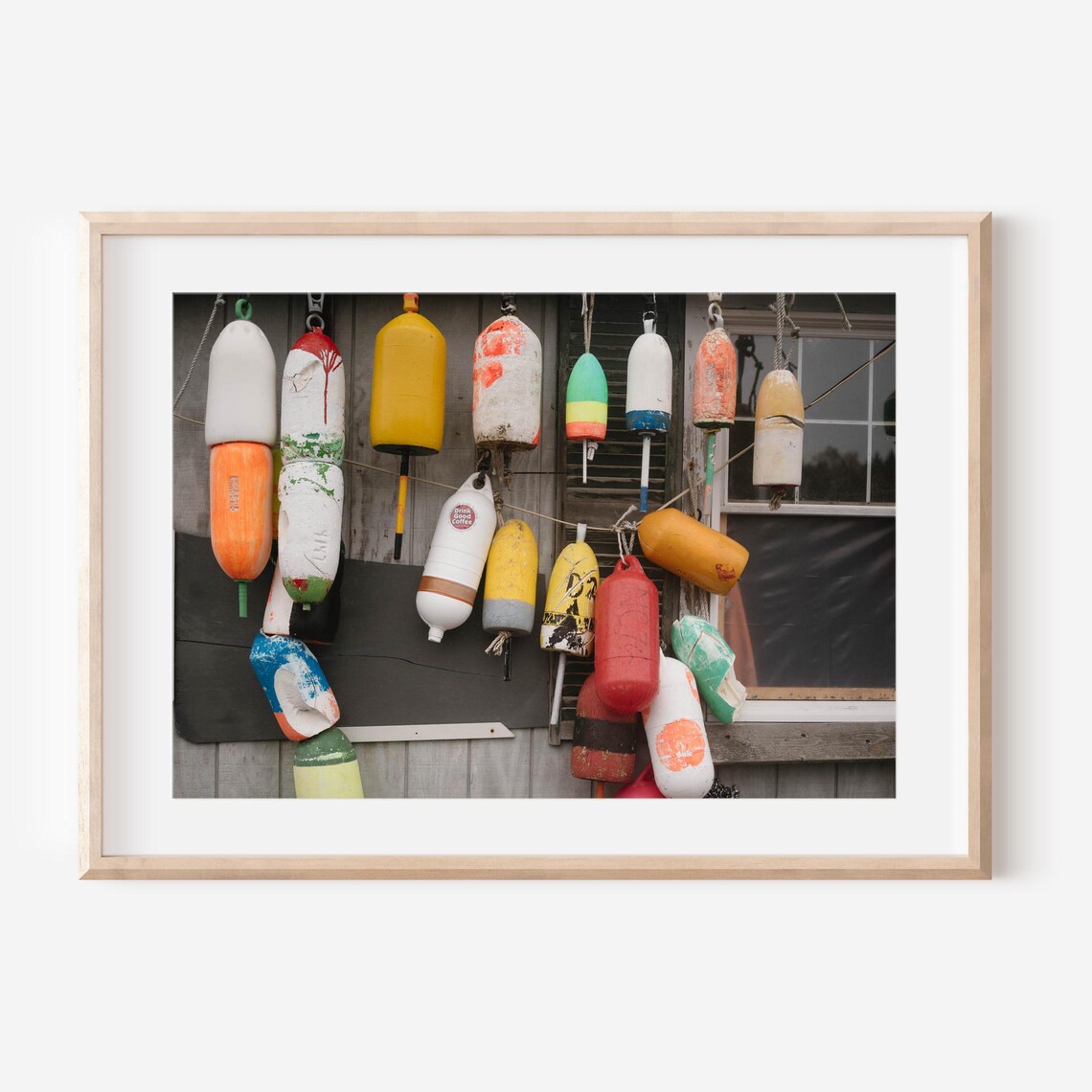 Colorful Lobster Buoys Hanging on Maine Fishing Shack Wall Poster